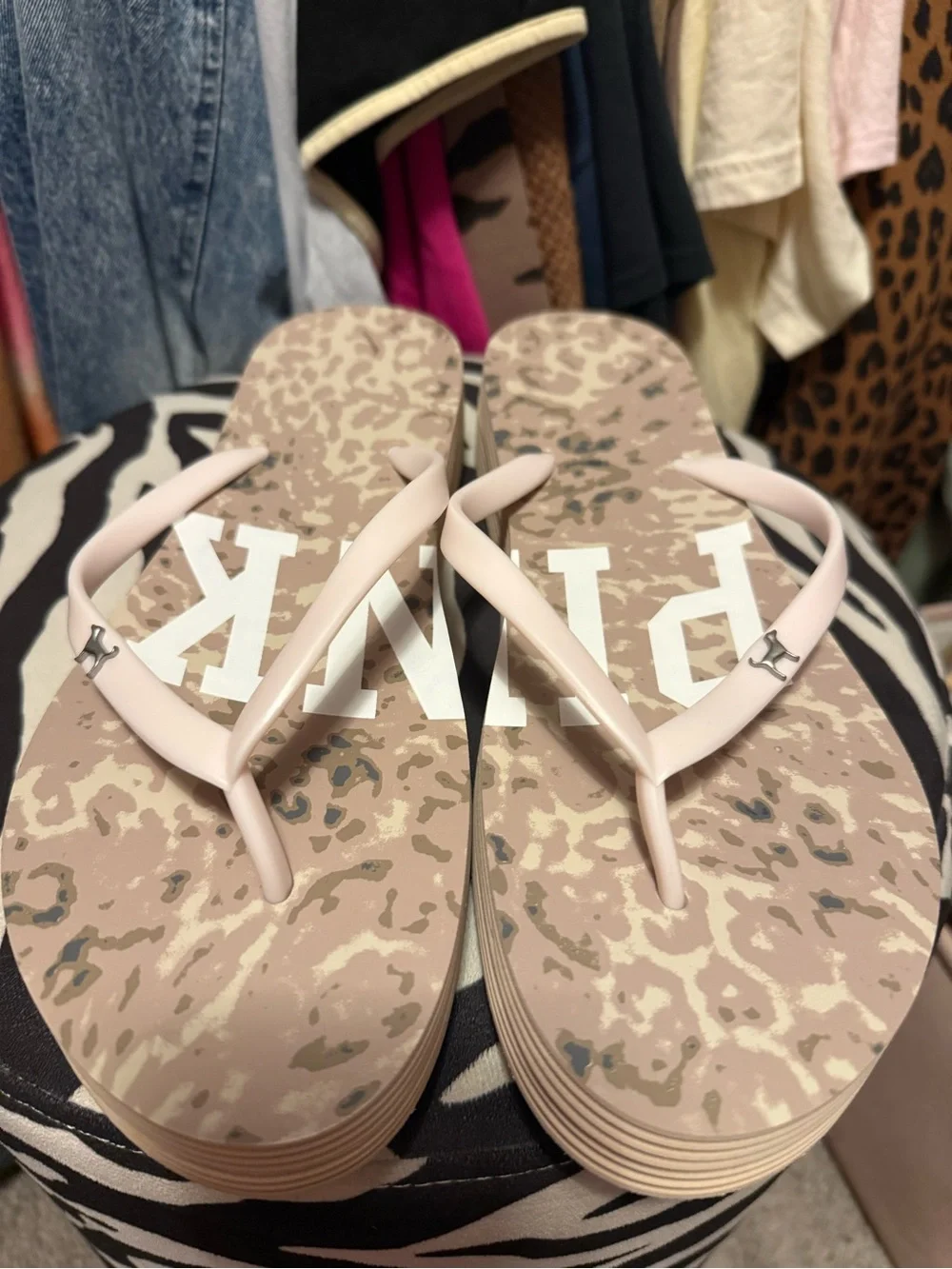 PINK Victoria's Secret Pale Pink Camo Flip Flop Sandals